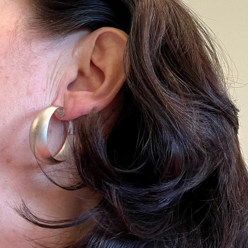 Matt Finished, Silver Plated Hoop Earrings - Picture 16 of 16